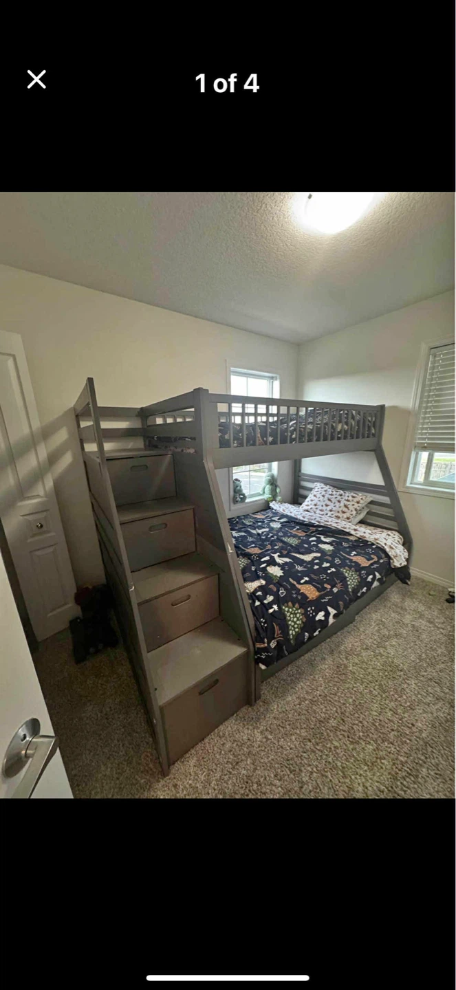 Grey Bunk Bed with Stairs and Storage