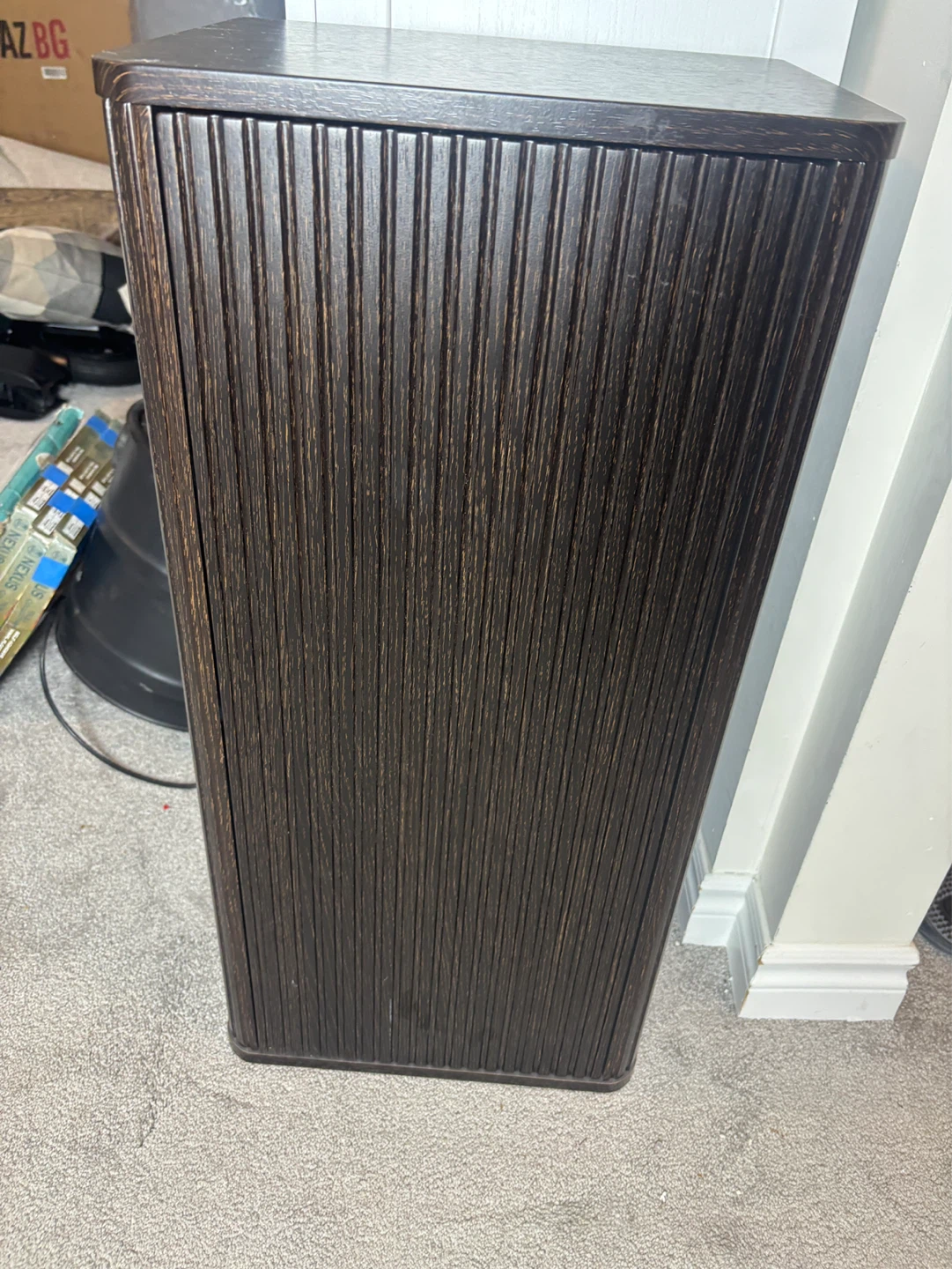 Dark Brown Slatted Storage Cabinet-AS IS