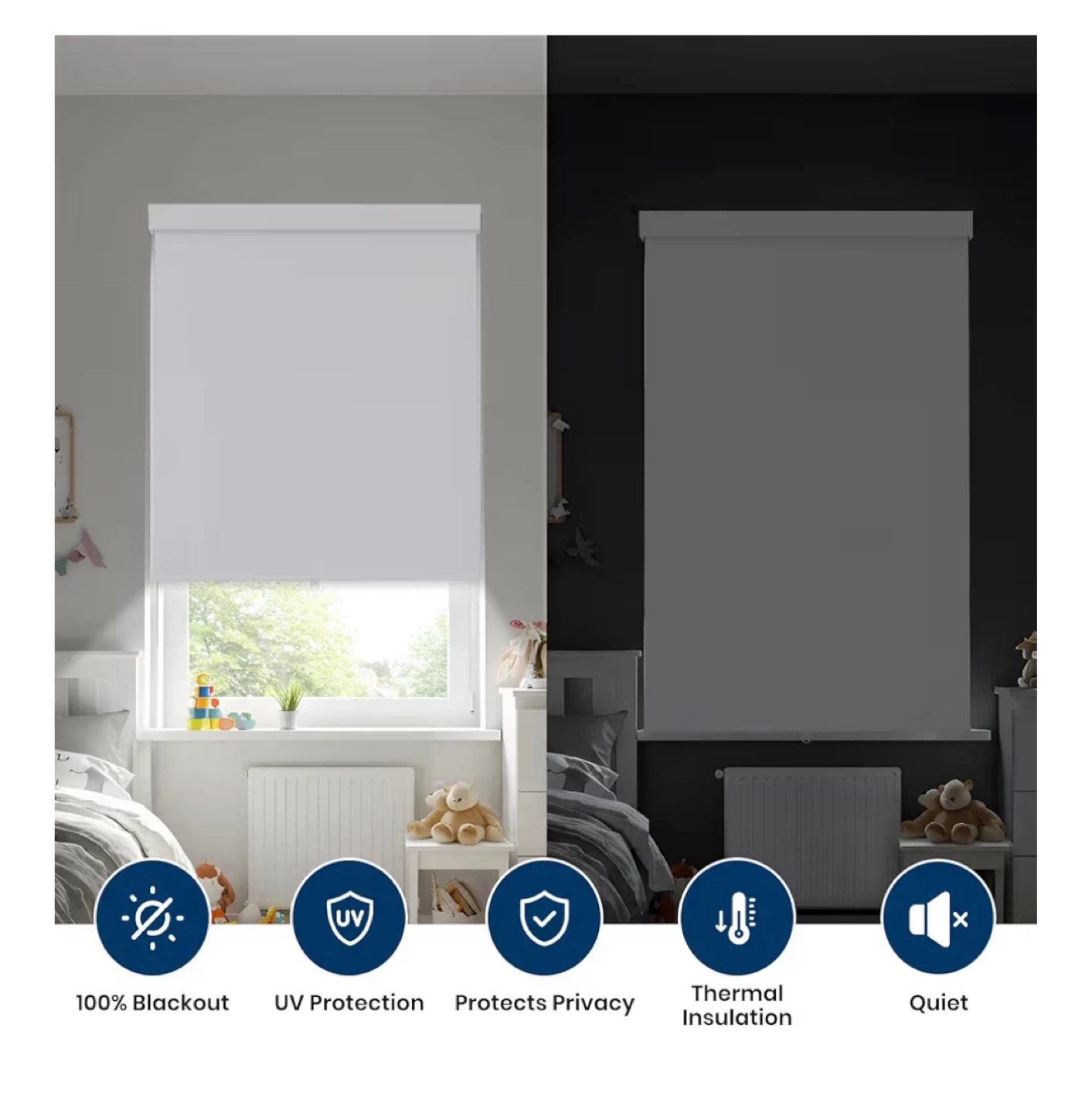 White Cordless Roller Blind - 100% Blackout - photo 2