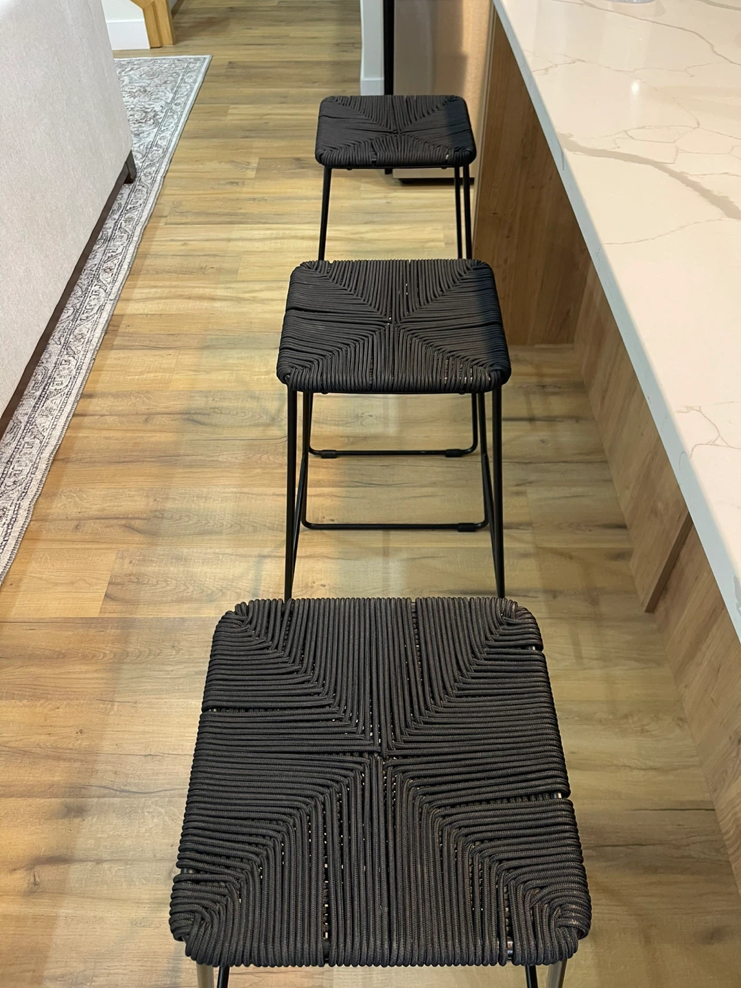 Set of 3 Black Woven Bar Stools - photo 2