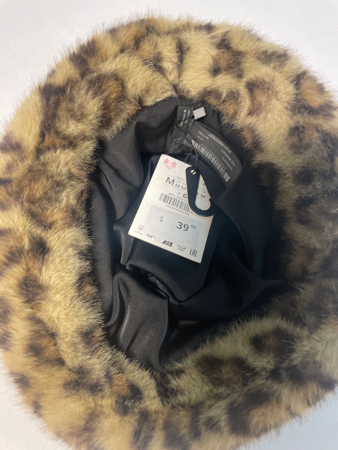ZARA Faux Fur Leopard Print Bucket Hat - Size M - photo 2