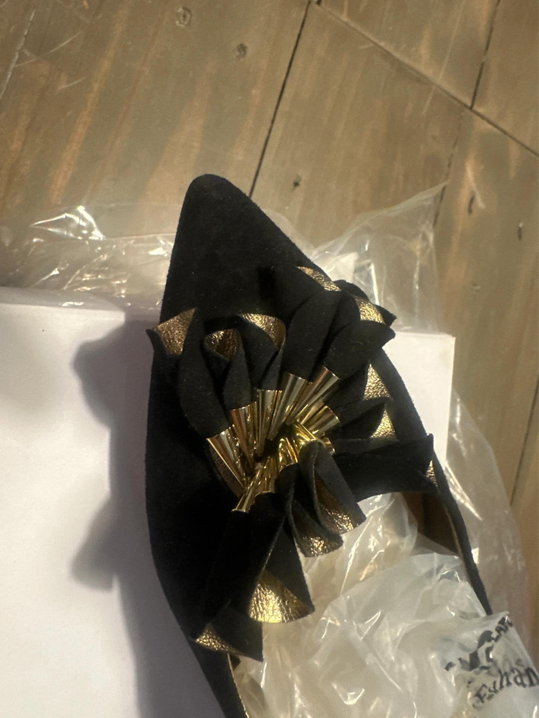 Nine West Black Heels with Gold Flower Accent - photo 2