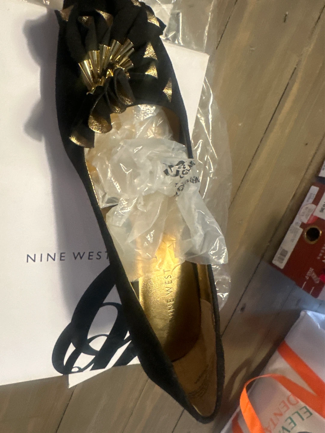 Nine West Black Heels with Gold Flower Accent - photo 3