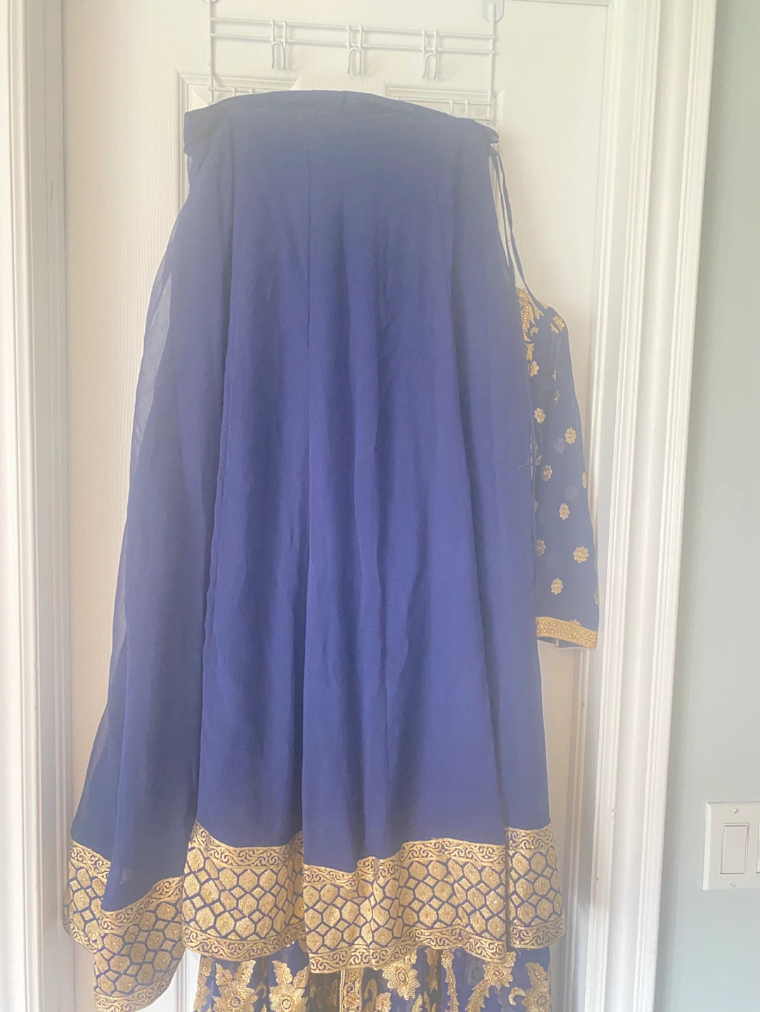 Blue and Gold Embroidered long Dress with skirts - photo 2