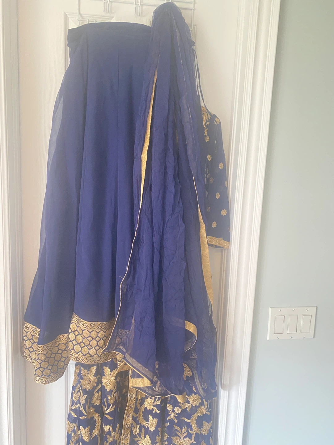 Blue and Gold Embroidered long Dress with skirts - photo 3
