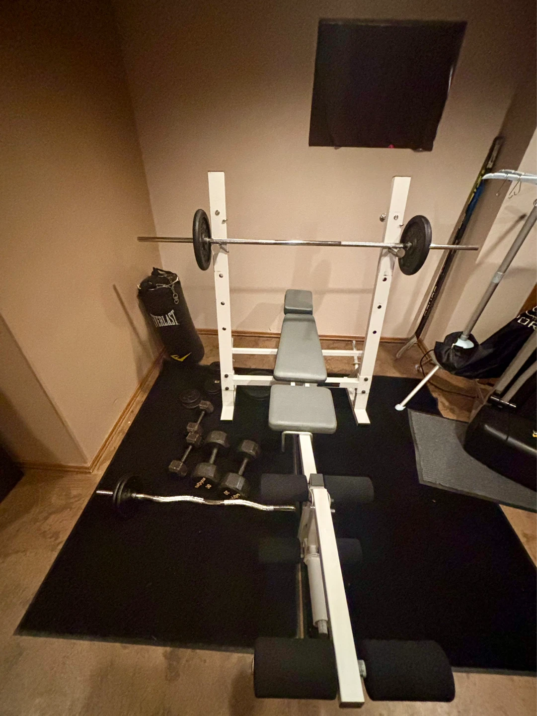 Weight Bench, Dumbbells, Barbell, and Punching Bag Set - photo 2