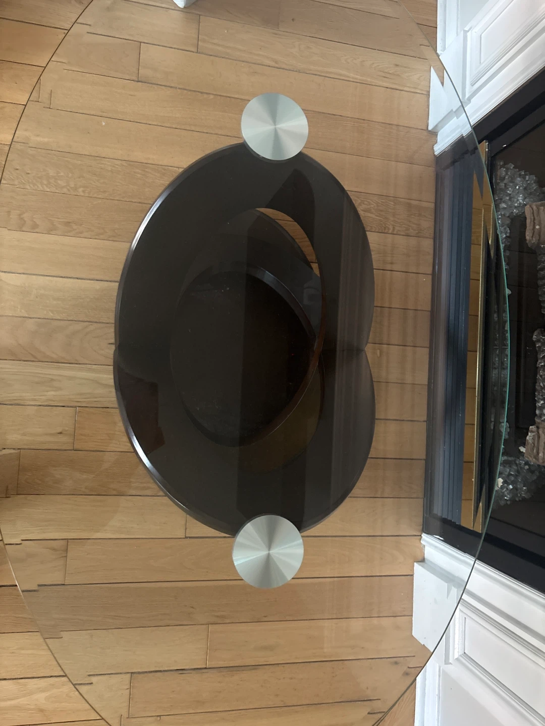 Oval Glass Top Coffee Table with Wood Base - photo 2