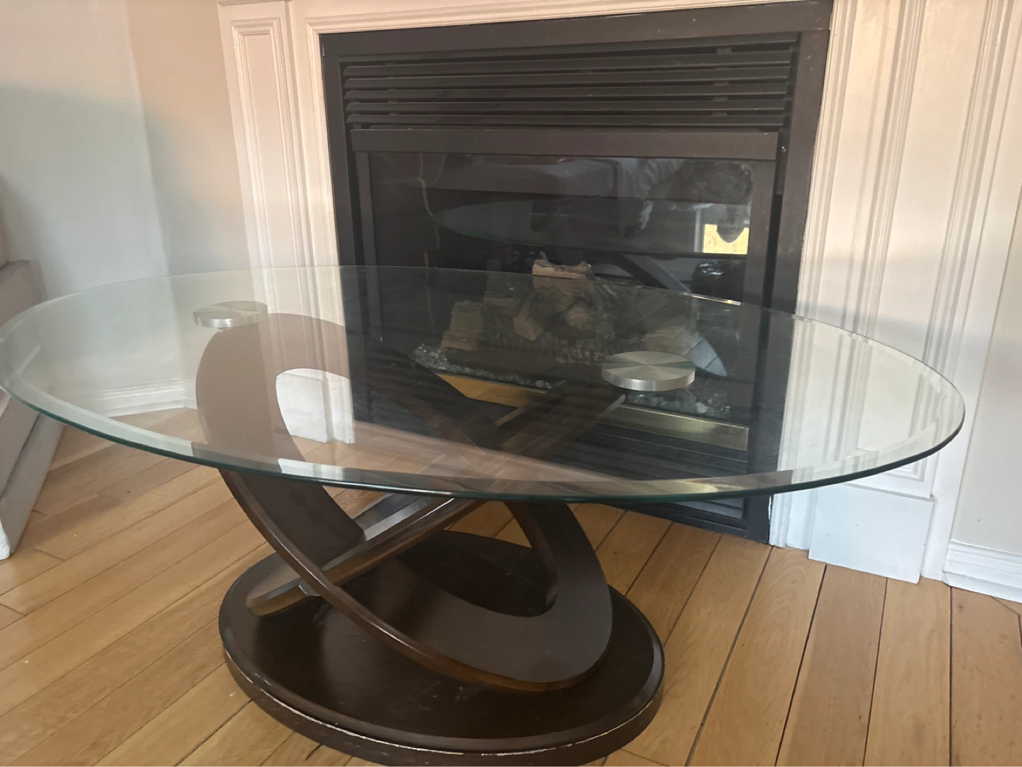 Oval Glass Top Coffee Table with Wood Base