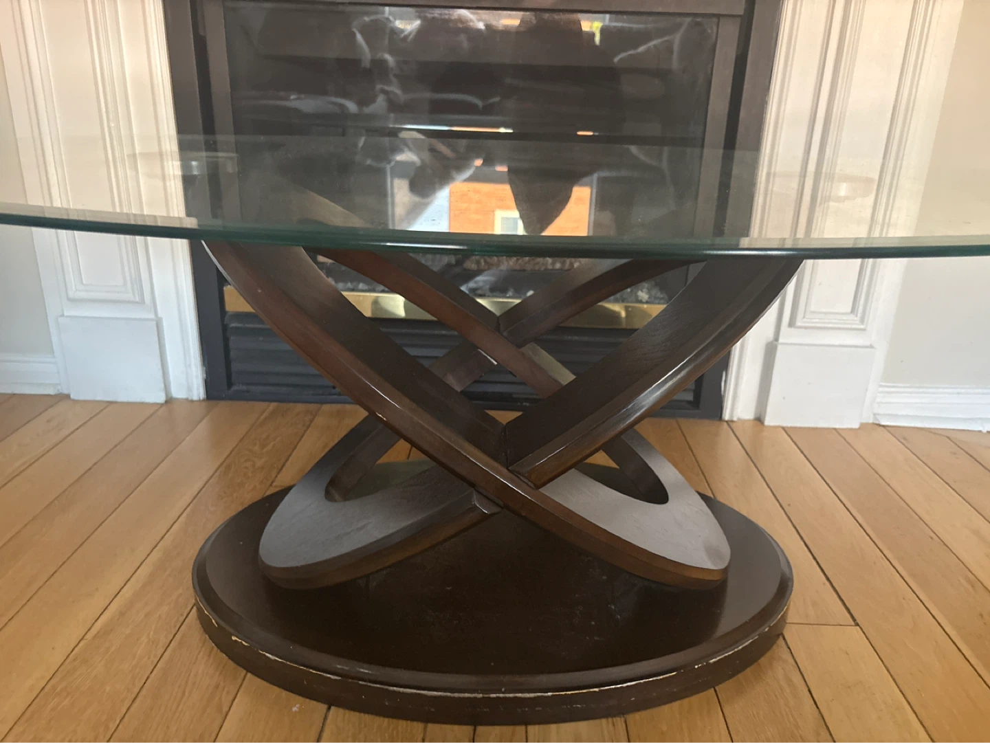 Oval Glass Top Coffee Table with Wood Base - photo 3