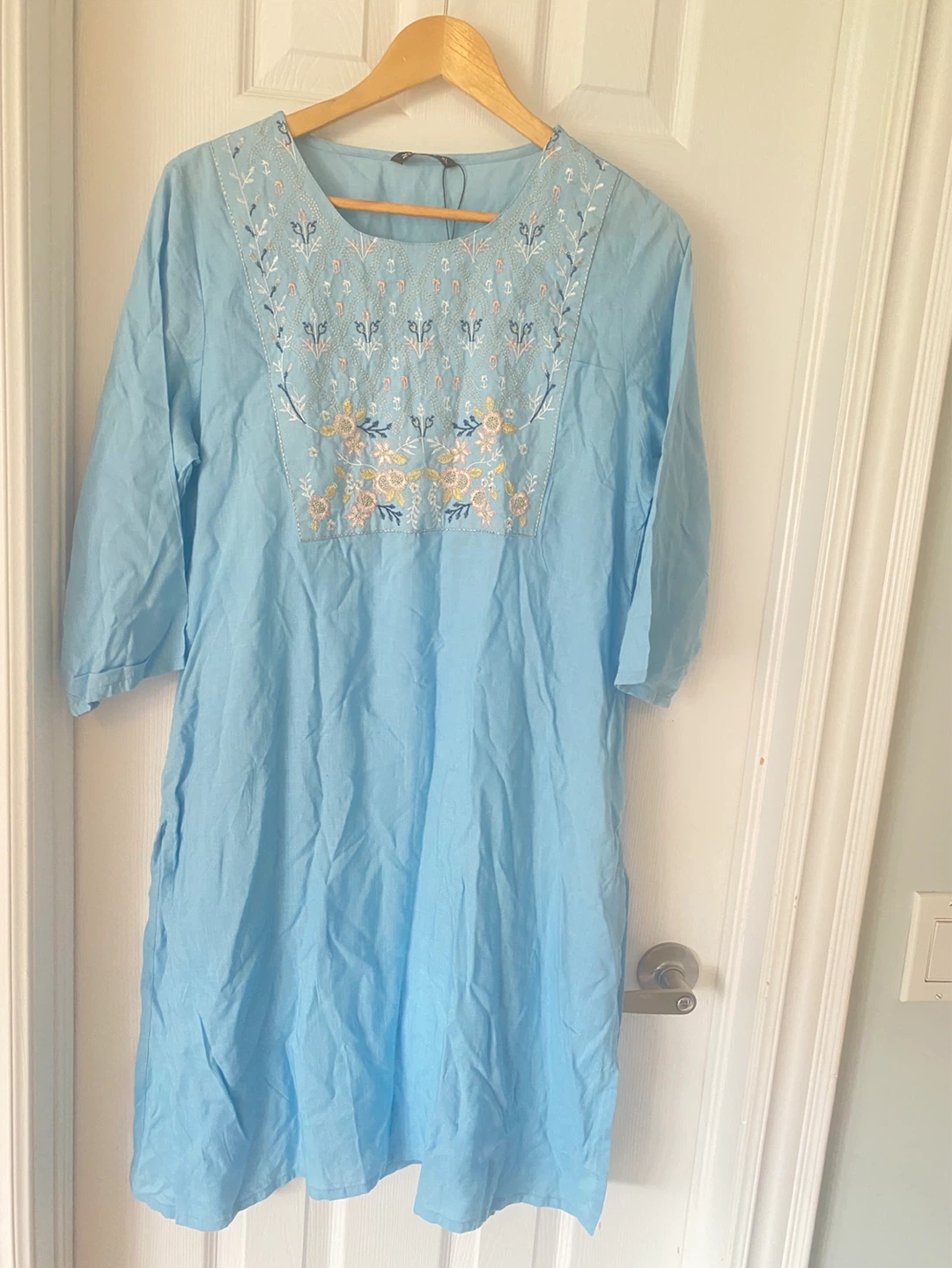 Light Blue Embroidered Kurti