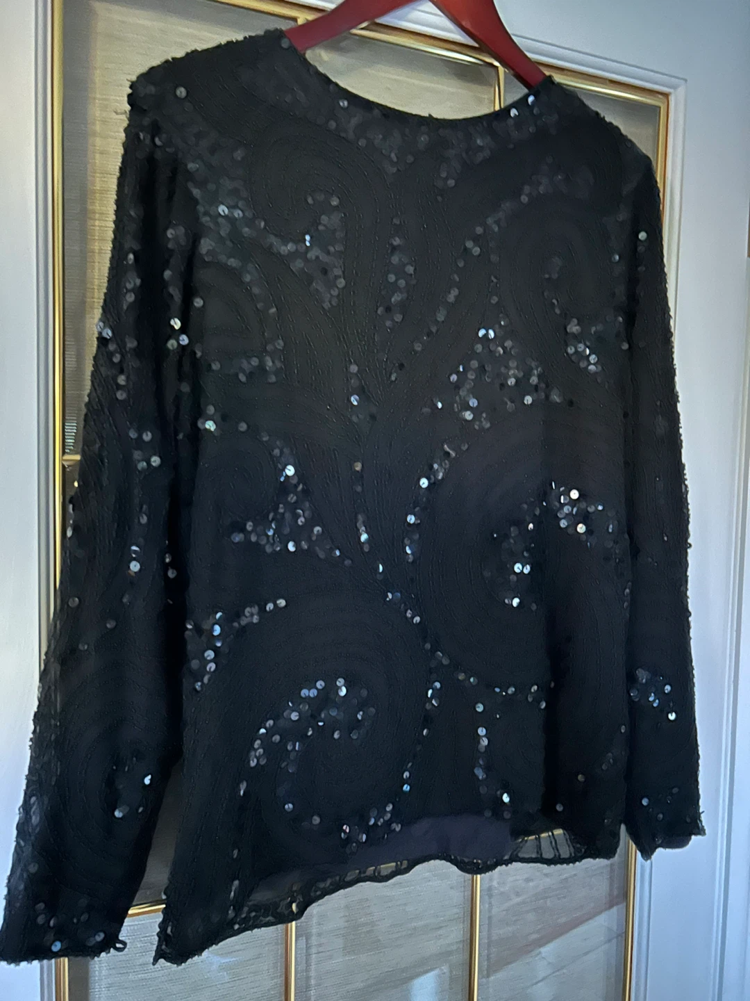 Adina Designs Black Sequin Beaded Top Size S