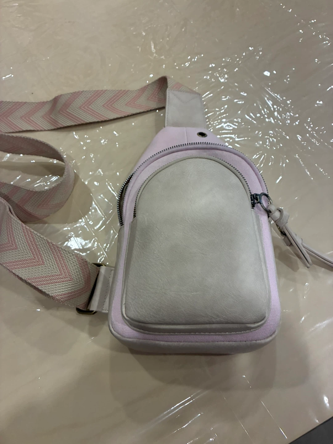 Pink Sling Bag with Chevron Strap