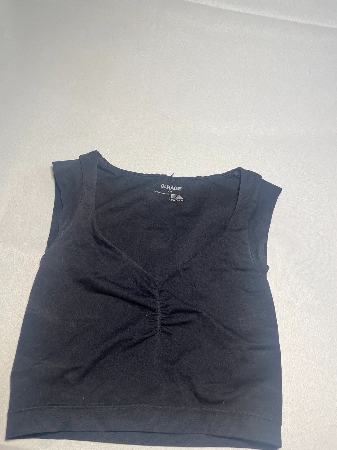 Garage Black Ruched V-Neck Tank Top