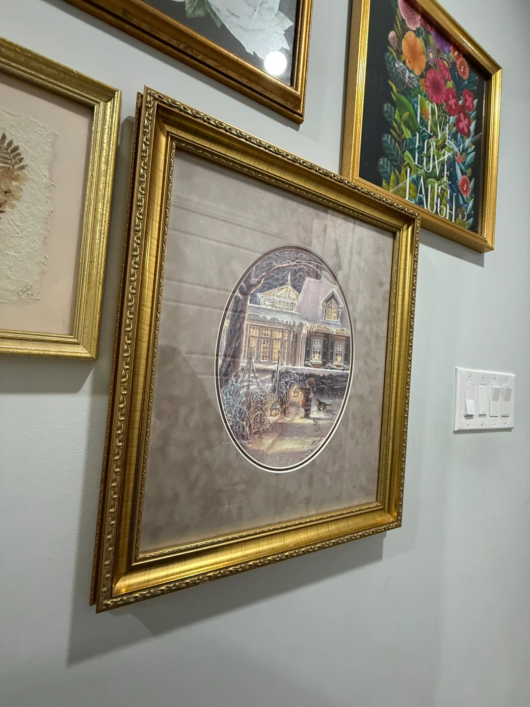 Framed Oval Winter Scene Art Print - photo 2