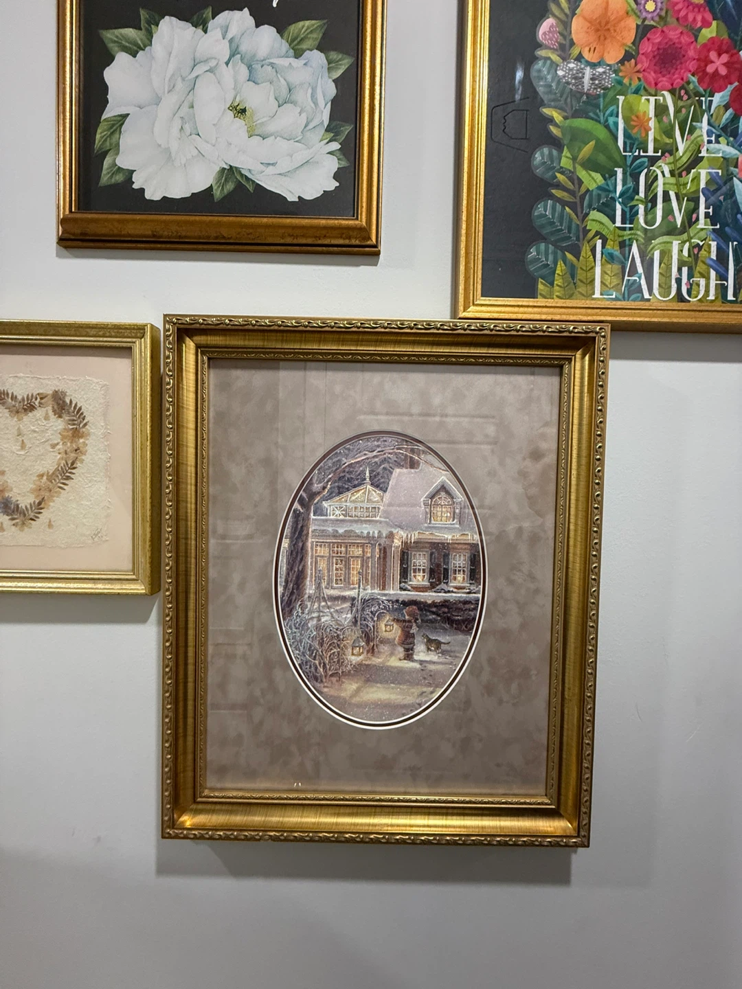 Framed Oval Winter Scene Art Print
