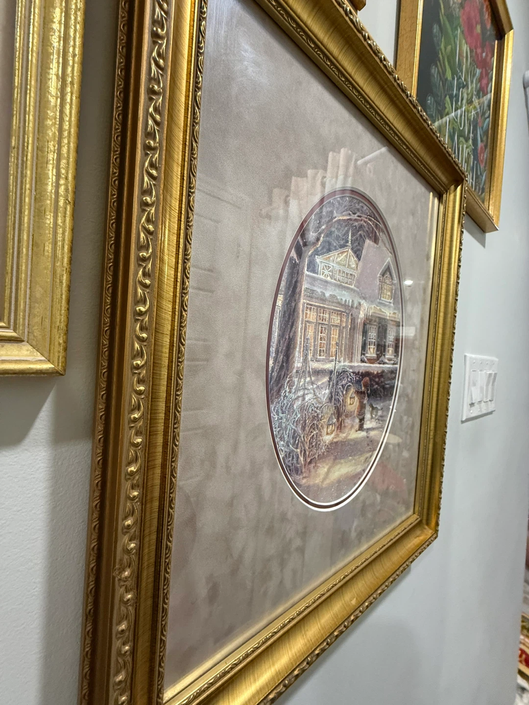 Framed Oval Winter Scene Art Print - photo 3