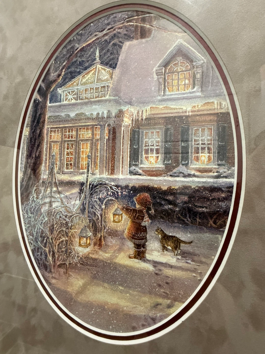 Framed Oval Winter Scene Art Print - photo 4