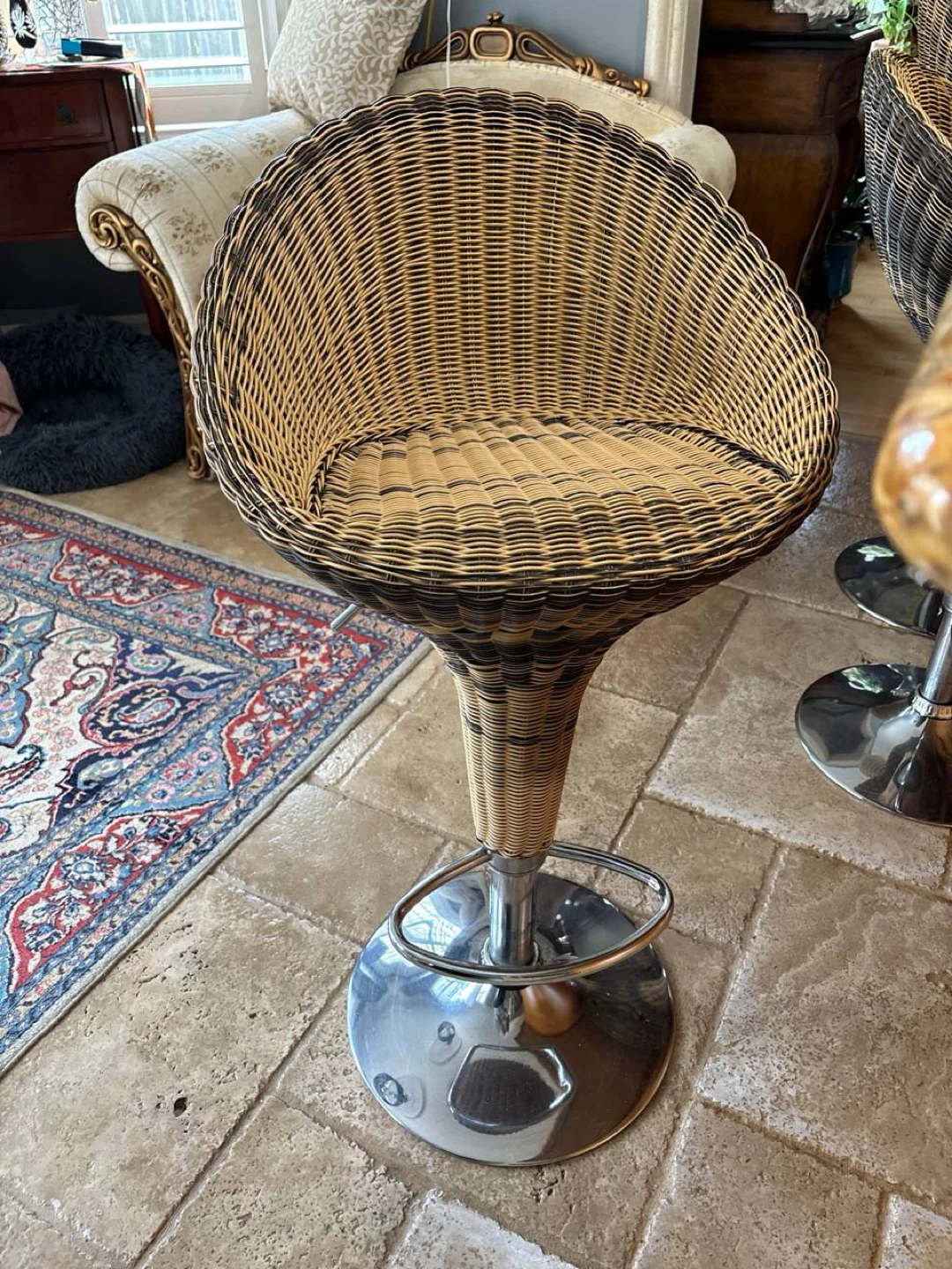 Wicker Bar Stool with Chrome Base