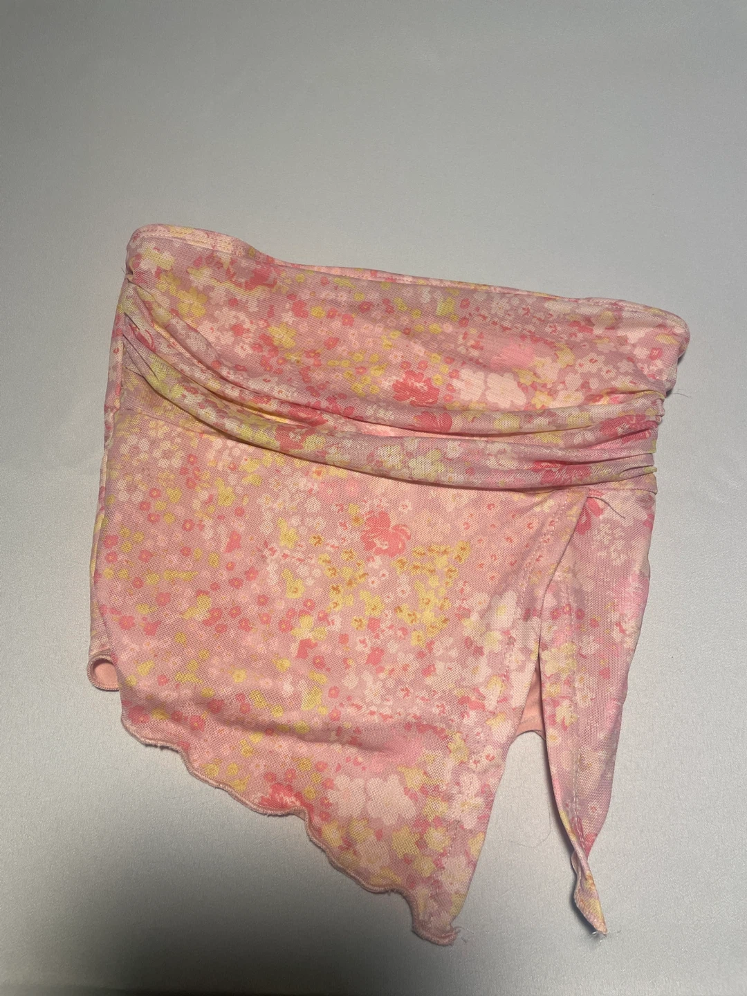 Pink Floral Ruched tube top