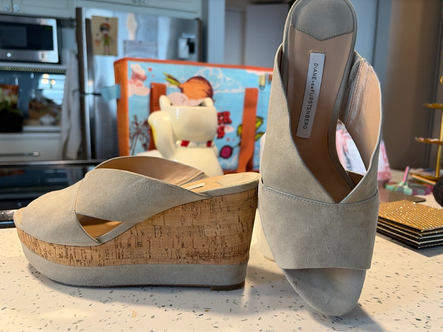 Diane von Furstenberg Grey Suede Wedge Sandals