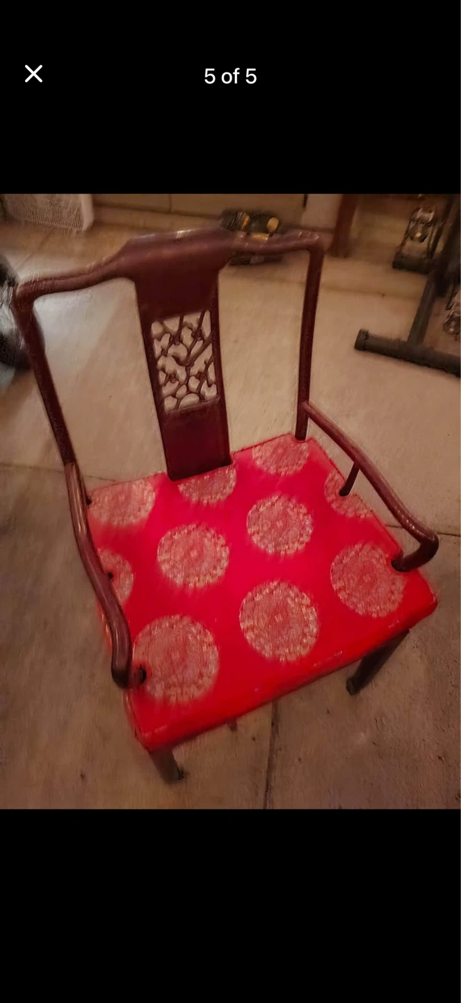 Asian Style Arm Chair with Red Silk Cushion - photo 2