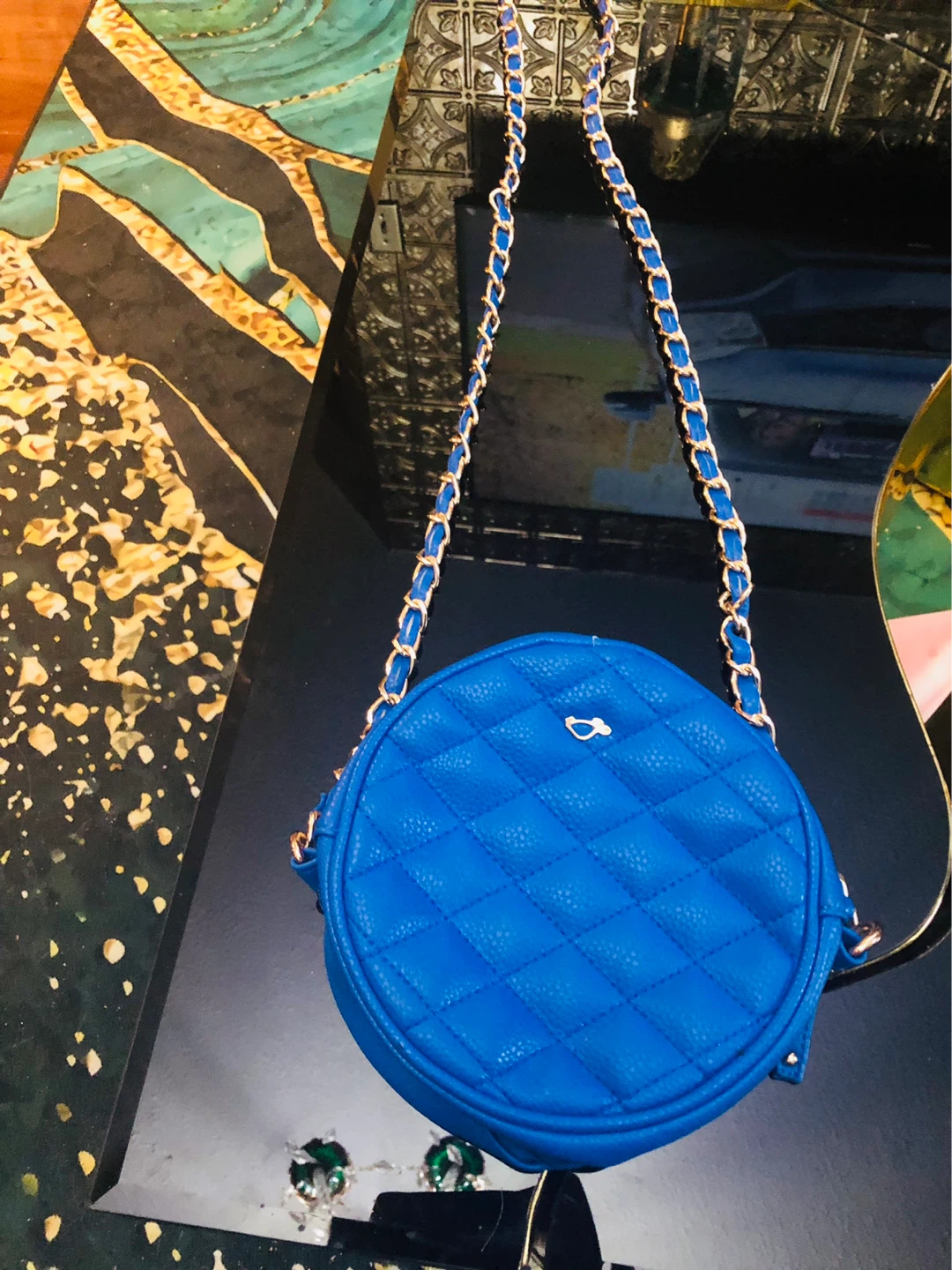 Carpisa Blue Quilted Round Crossbody Bag
