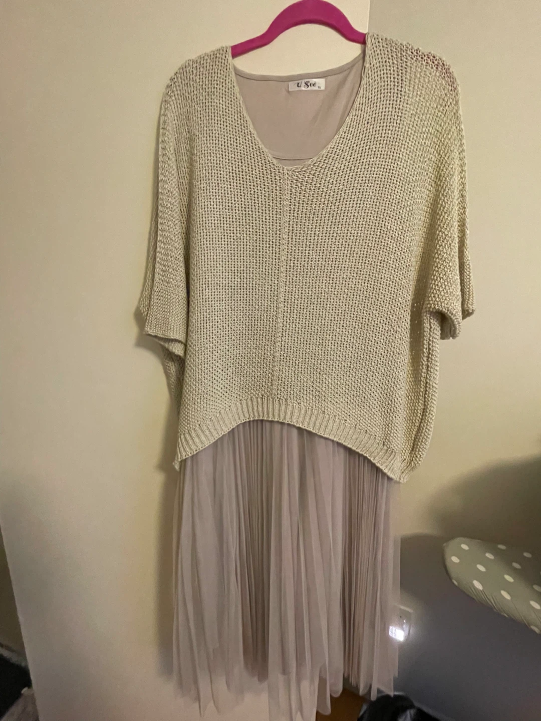 U See Women's Knit Tunic Dress with Pleated Skirt