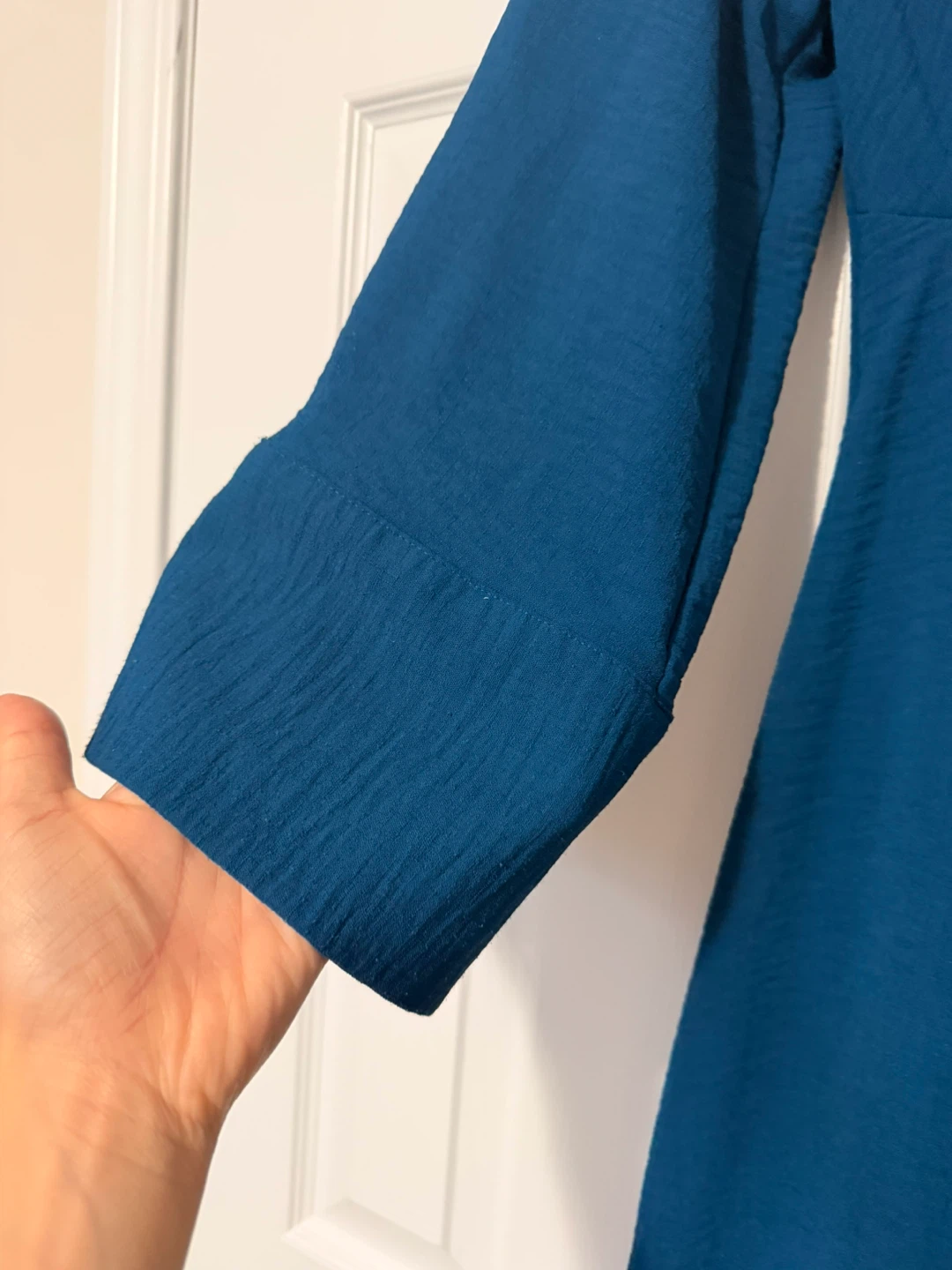 Zara xs Teal V-Neck Midi Dress with Button Detail - photo 3