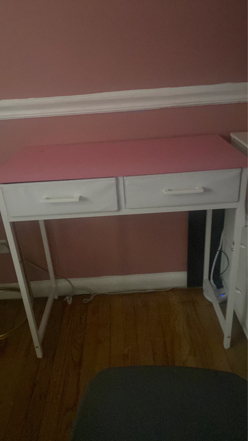 Pink and White Vanity Desk with 2 Drawers