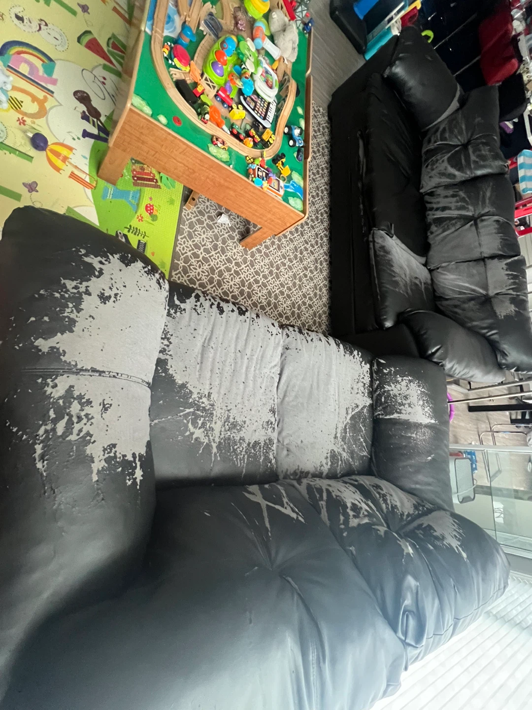 Black Leather Sectional Sofa Couch - photo 2