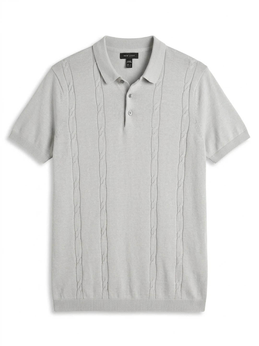 New Look Men's Grey Cable Knit Polo Shirt - Large