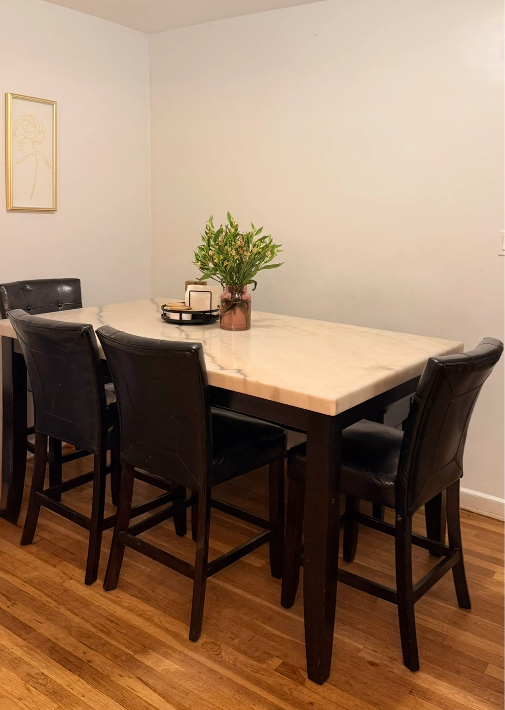 Marble Counter Height Dining Set with 4 Chairs and 1 bench - photo 2