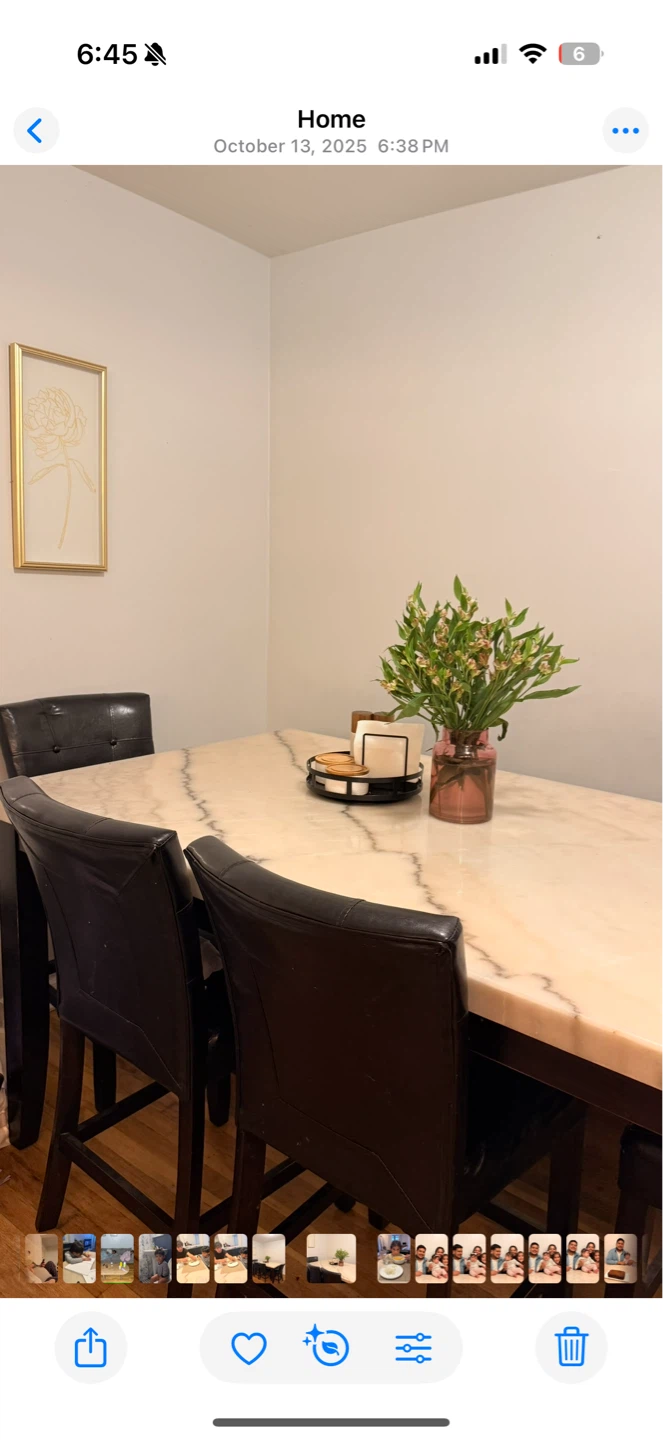 Marble Counter Height Dining Set with 4 Chairs and 1 bench