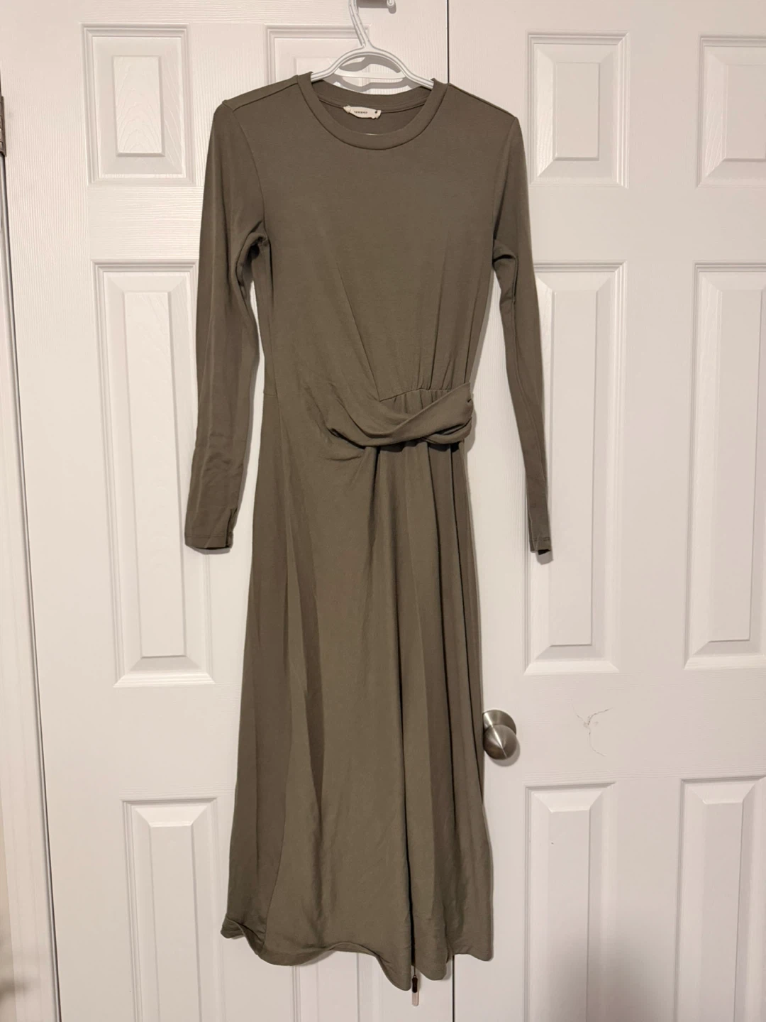 Xs Women's Long Sleeve Olive Green Twist Waist Dress