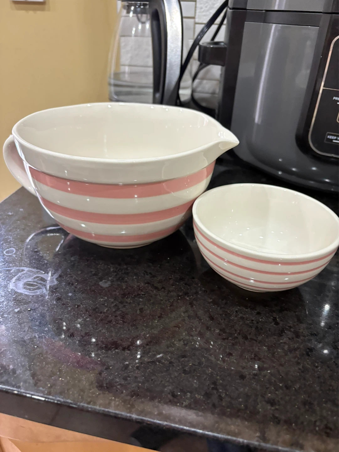 Pink Stripe Mixing Bowl and Small Bowl Set