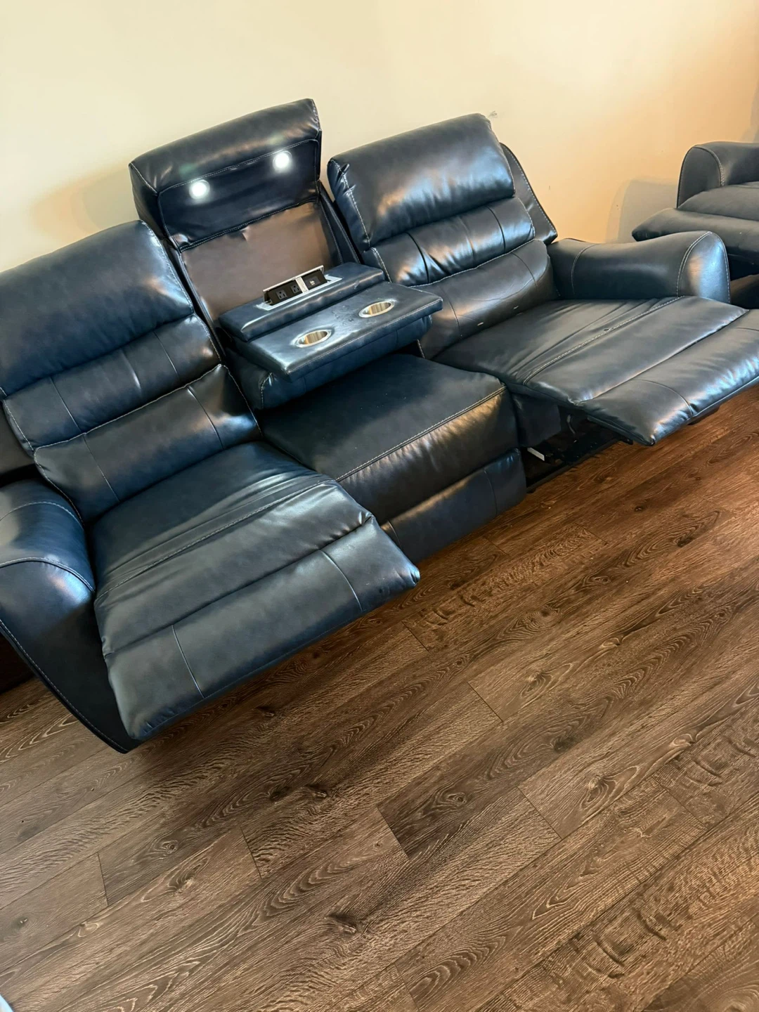 Leather Reclining Sofa with 3 Seats and Cup Holders - photo 3