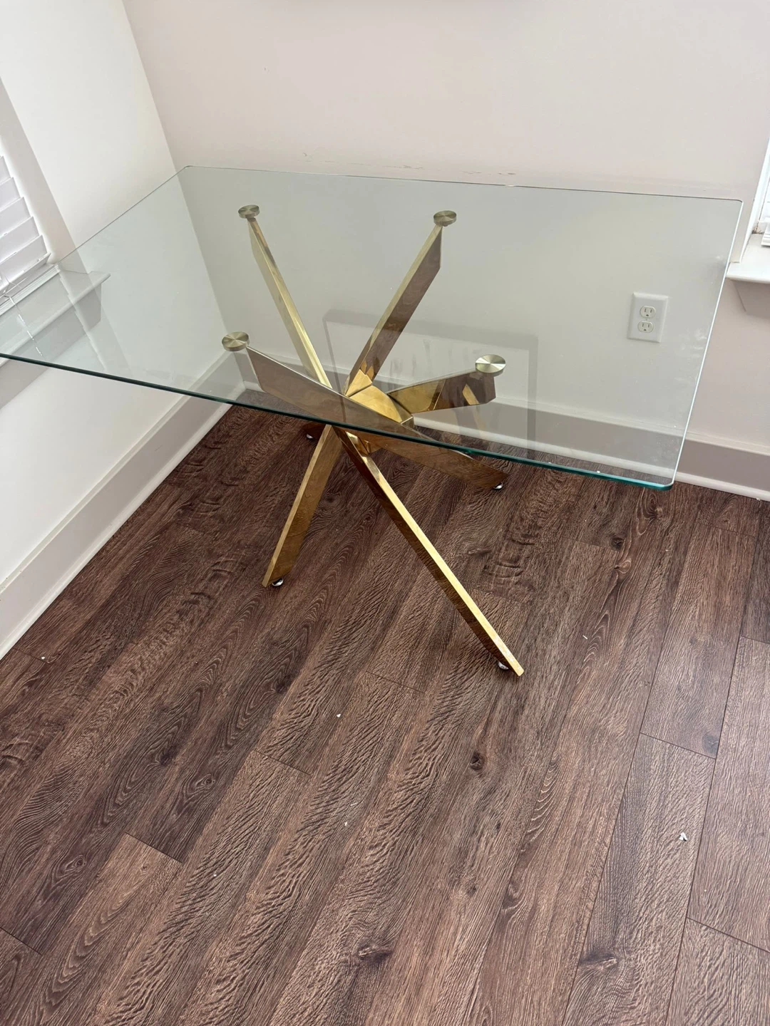 Glass Top Dining Table with Gold Starburst Base