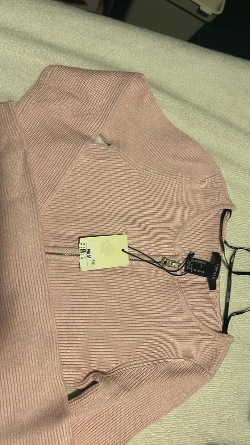 Forever 21 Pink Ribbed Zip-Up Cardigan - photo 2