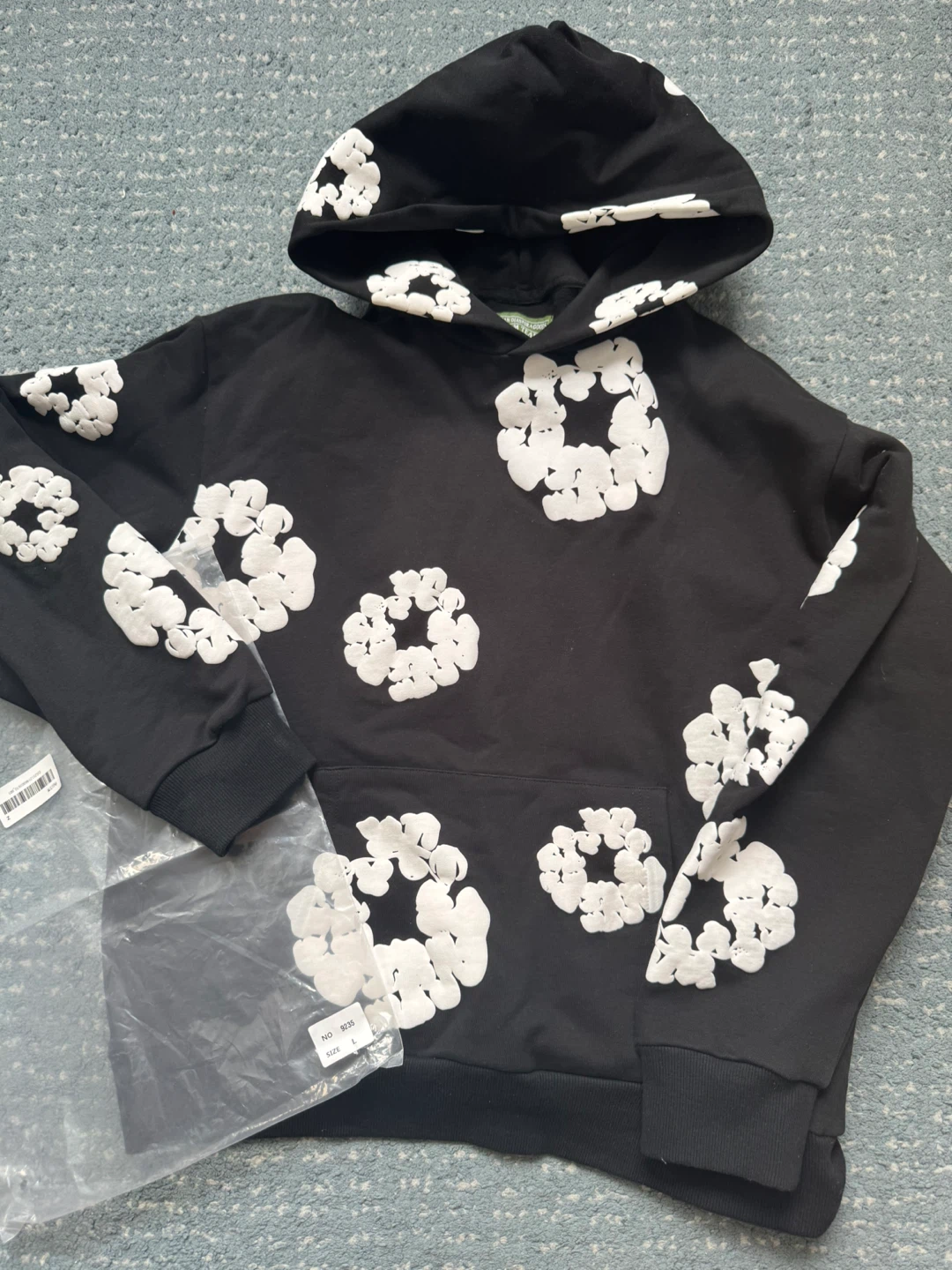Denim Tears Hoodie - Black with White Floral Print - Size L