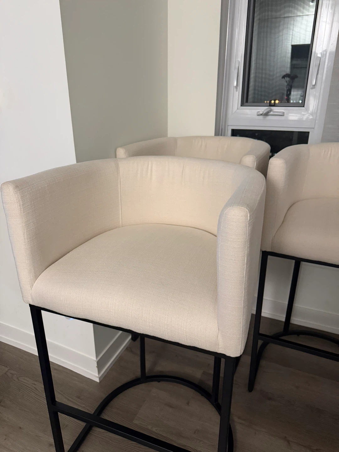 Set of 3 Cream Upholstered Bar Stools