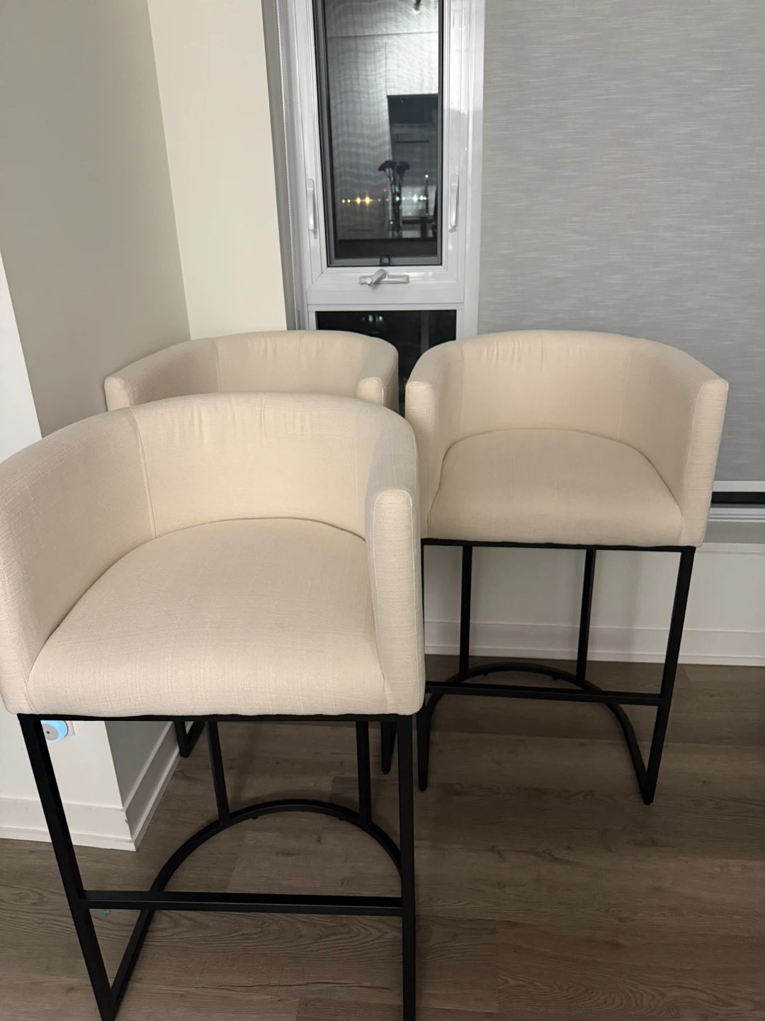Set of 3 Cream Upholstered Bar Stools - photo 2
