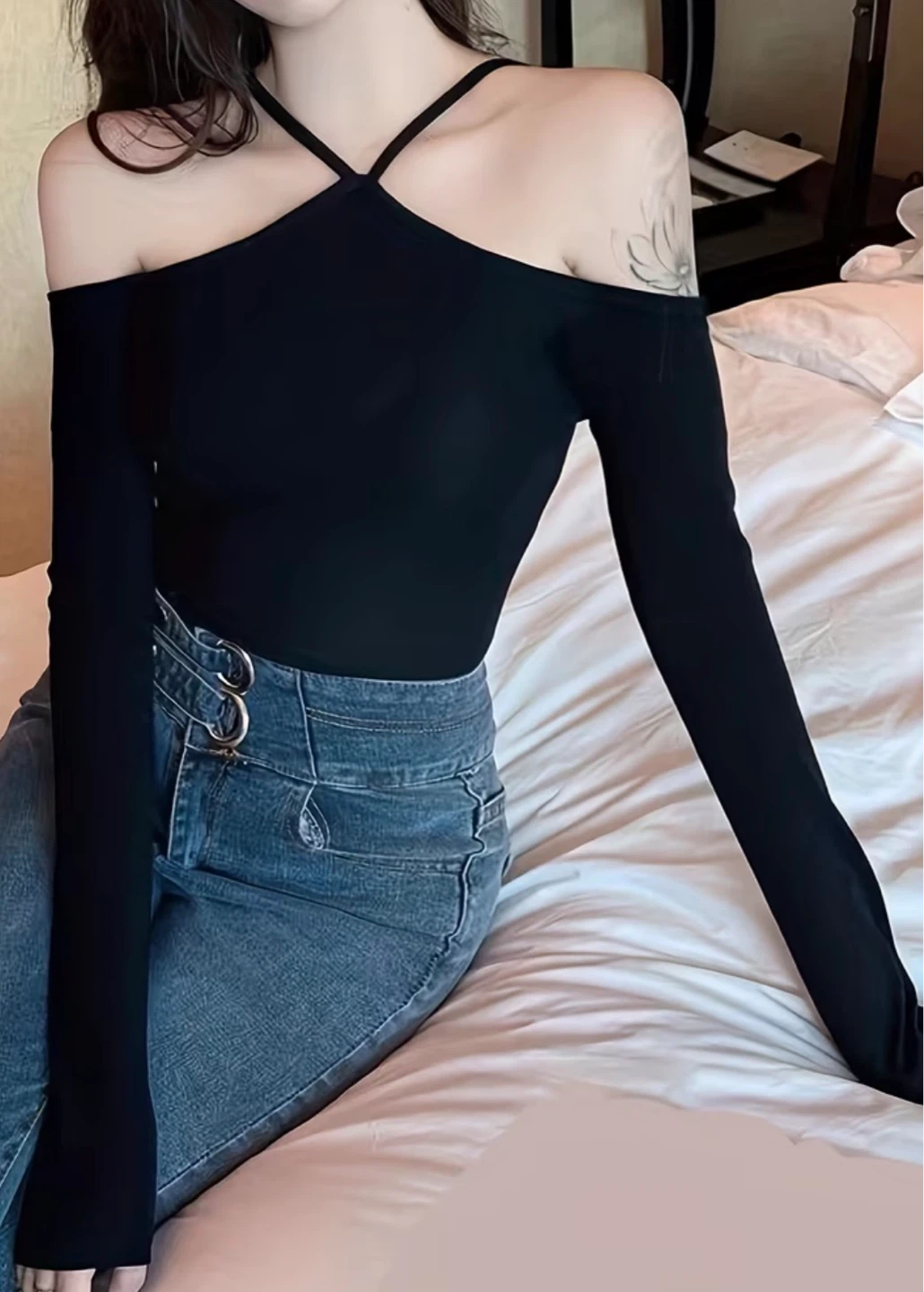 New Black Long Sleeve Off-Shoulder Top - photo 5