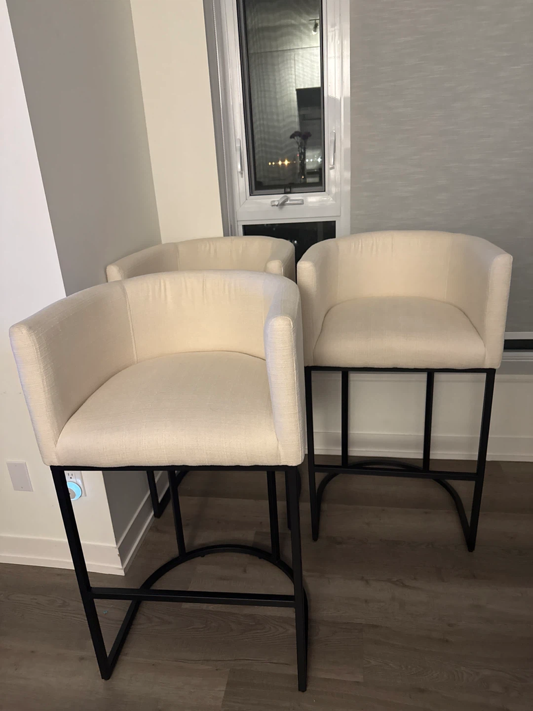 Set of 3 Cream Upholstered Bar Stools - photo 4