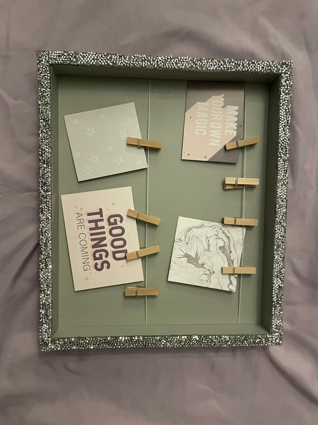 Glittery Photo Display Frame with Clothespins