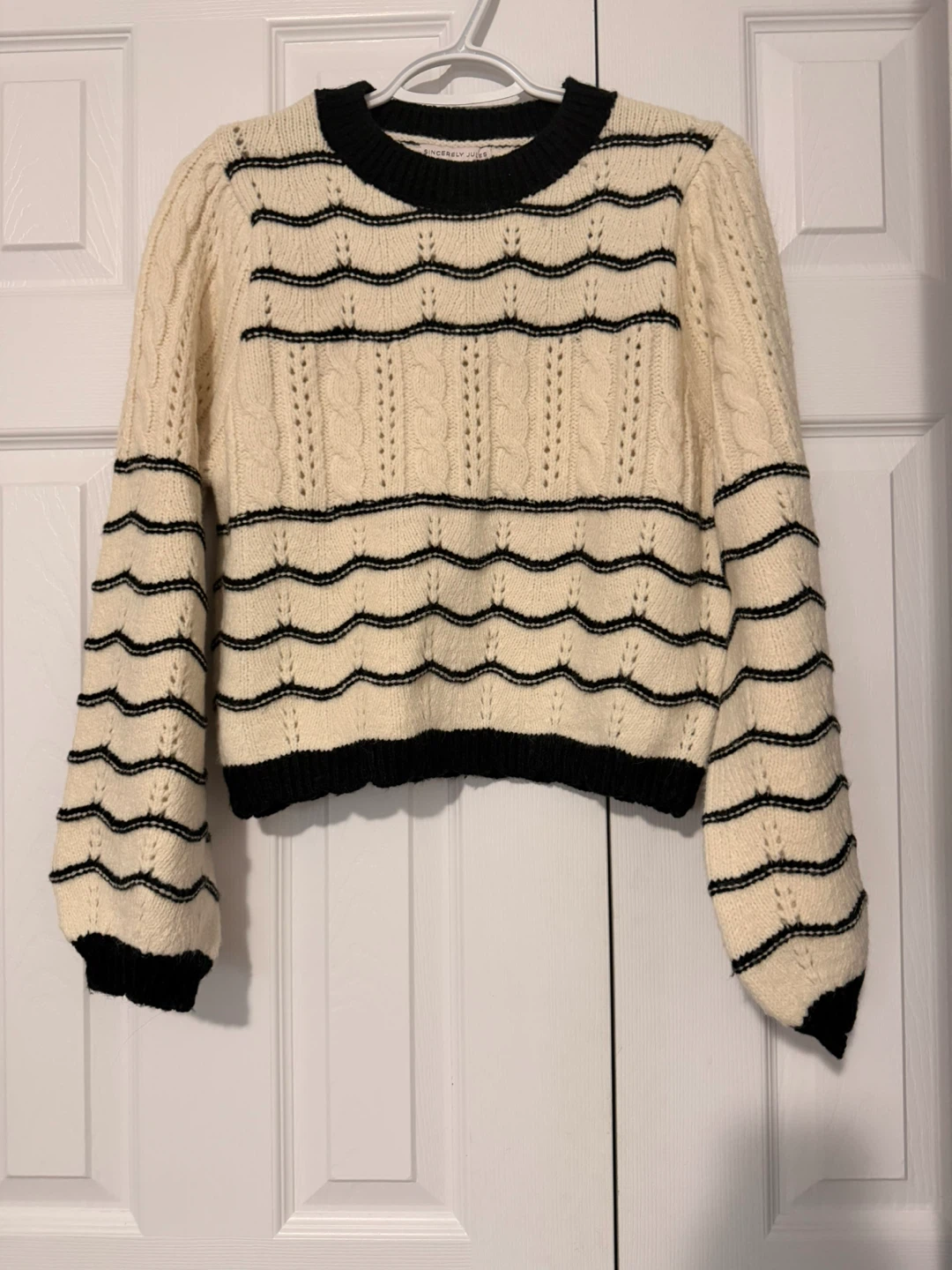 Cream & Black Striped Sweater Size M