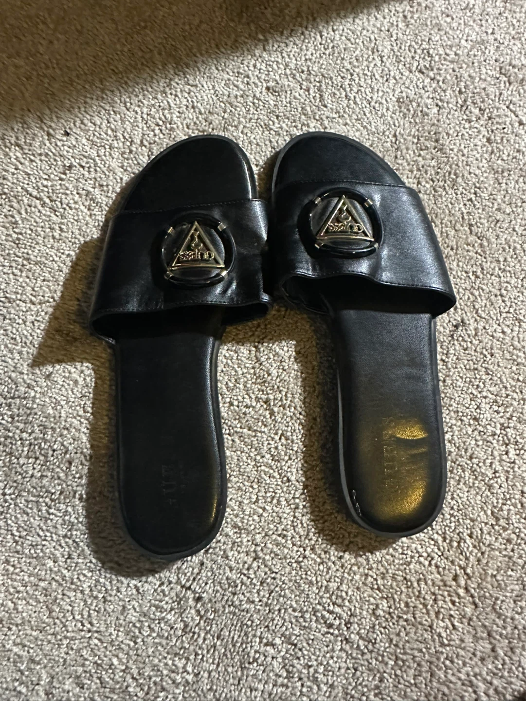 Black Guess Slides with Logo