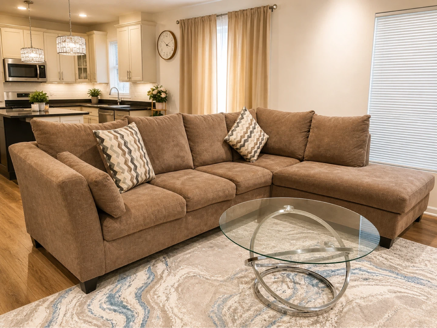 Brown Sectional Sofa with 4 Accent Pillows