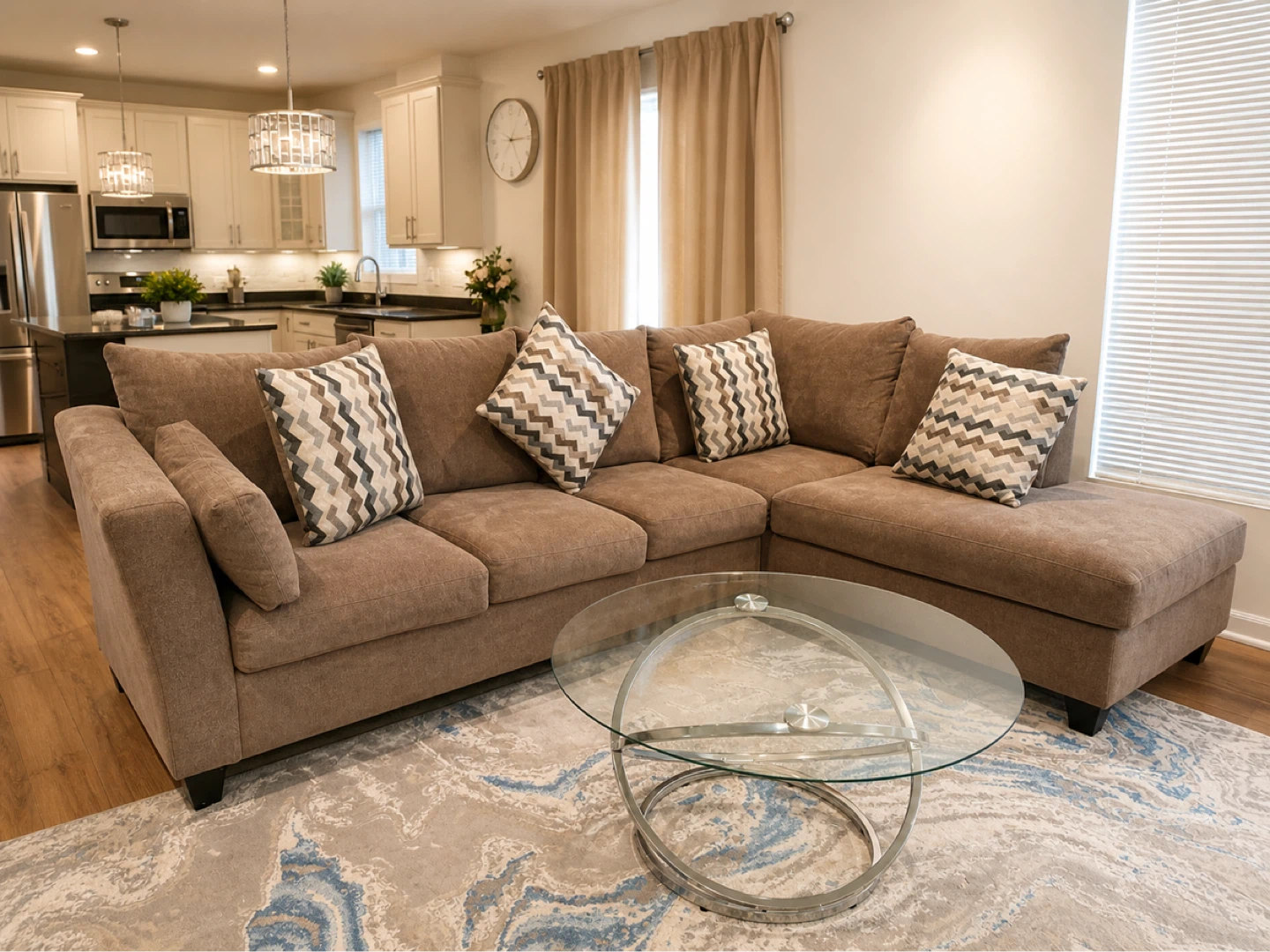 Brown Sectional Sofa with 4 Accent Pillows - photo 3