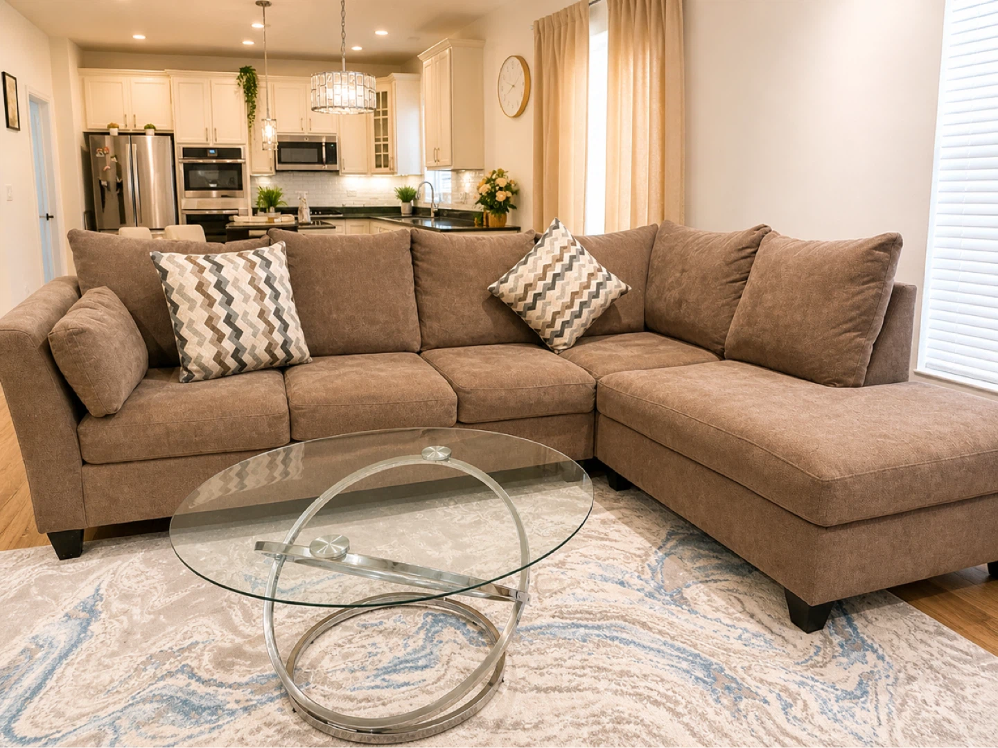 Brown Sectional Sofa with 4 Accent Pillows - photo 2