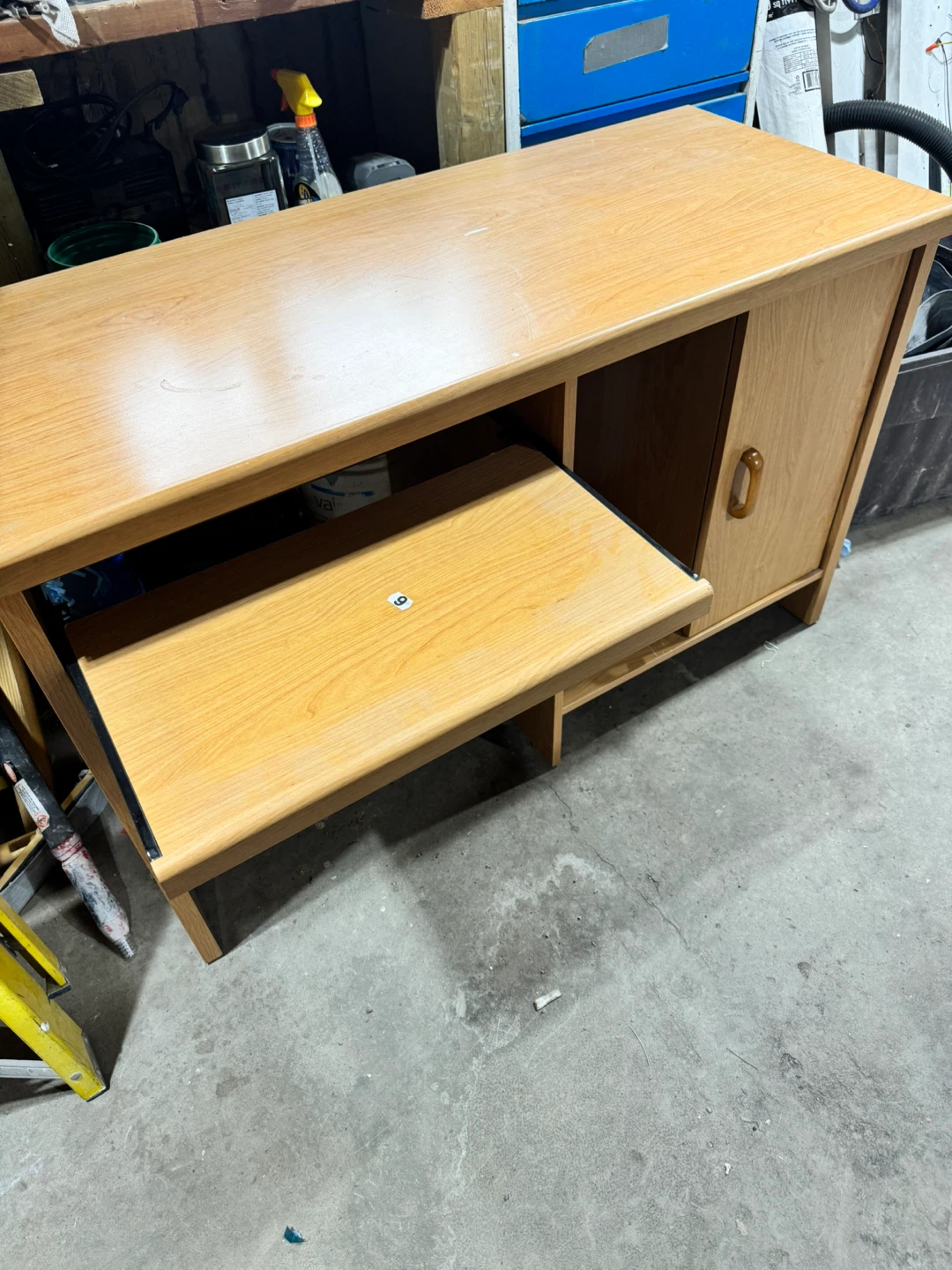 Light Wood Computer Desk with Keyboard Tray and Cabinet - photo 3